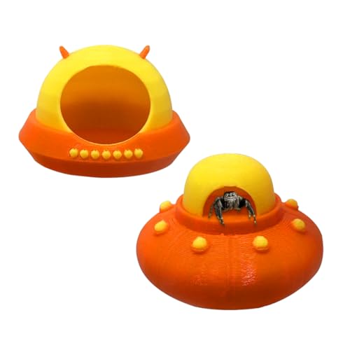 Springspinnengehege Zubehör – 2 Stück springende Spinne Alien Raumschiff-Plattformen mit magnetischer Befestigung zum Klettern, Ausruhen und Erkunden (Orange) von Julang