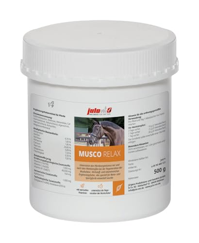 JuloVet Musco Relax | 500 g | Vitaminreiches Ergänzungsfuttermittel für Pferde | Speziell für Renn- und Sportpferde entwickelt | Kann die Regeneration der Muskulatur unterstützen JuloVet Musco Relax | 500 g | Vitaminreiches Ergänzungsfuttermittel für Pferde | Speziell für Renn- und Sportpferde entwickelt | Kann die Regeneration der Muskulatur unterstützen von JuloVet