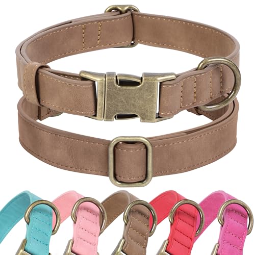 Jumpress Hundehalsband aus weichem Leder für kleine, mittelgroße und große Hunde, strapazierfähiges Hundehalsband aus Leder mit Schnellverschluss-Metallschnalle, langlebig und verstellbar für kleine von Jumpress
