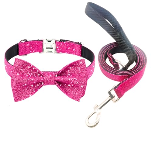 Jumpress Hundehalsband und Leine, Set mit Fliege und Leine, niedliches rosa Hundehalsband für kleine und mittelgroße Hunde, für den täglichen Spaziergang oder Urlaubsparty (Hot Pink, Halsumfang 33 - Jumpress Hundehalsband und Leine, Set mit Fliege und Leine, niedliches rosa Hundehalsband für kleine und mittelgroße Hunde, für den täglichen Spaziergang oder Urlaubsparty (Hot Pink, Halsumfang 33 - von Jumpress