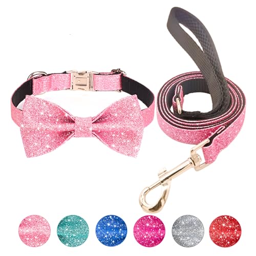 Jumpress Hundehalsband und Leine, Set mit Fliege und Leine, niedliches rosa Hundehalsband mit 1,5 m langer Leine für kleine und mittelgroße Hunde, tägliches Gehen oder Urlaubsparty (Halsumfang 33 - 48 Jumpress Hundehalsband und Leine, Set mit Fliege und Leine, niedliches rosa Hundehalsband mit 1,5 m langer Leine für kleine und mittelgroße Hunde, tägliches Gehen oder Urlaubsparty (Halsumfang 33 - 48 von Jumpress