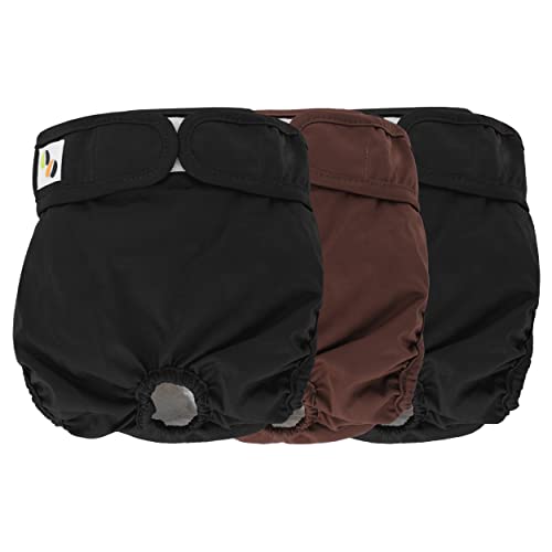 Wiederverwendbare Hundewindeln für Hündinnen, sehr saugfähig, atmungsaktiv, wasserdicht, Hitzehosen für Hündinnen – 3er-Pack, waschbar (Extra Groß Fit für 25"- 35" Taille Schwarz, Braun) von Jumpy Moo's