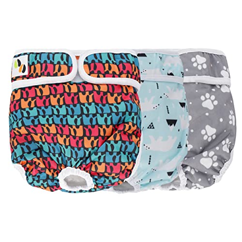 Wiederverwendbare Hundewindeln für Hündinnen, sehr saugfähig, atmungsaktiv, wasserdicht, Hitzehosen für Hündinnen – 3er-Pack, waschbar (Klein Fit für 9"- 15" Taille Nettes Muster) von Jumpy Moo's