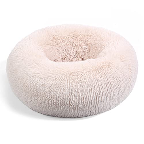 JunJiale Beruhigendes Hundebett und Katzenbett, Anti-Angst-Donut-Hunde-Kuschelbett, flauschiges Kunstplüsch-Hunde- und Katzenbett für kleine, mittelgroße Hunde und Katzen, Durchmesser 109 cm von JunJiale