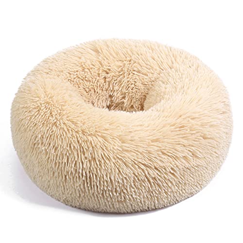 JunJiale Beruhigendes Hundebett und Katzenbett, Anti-Angst-Donut-Hunde-Kuschelbett, flauschiges Kunstplüsch-Hunde- und Katzenbett für kleine, mittelgroße Hunde und Katzen, Durchmesser 119 cm von JunJiale