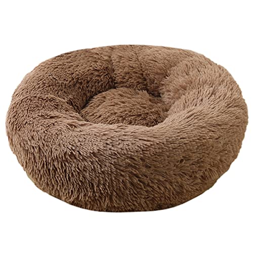 JunJiale Hundebett, beruhigend, für kleine, mittelgroße und große Hunde – rundes Donut-Hundebett, waschbar, rutschfest, künstlich, flauschig, Donut, Kuschel, Angst, Katzenbett, 61 cm von JunJiale