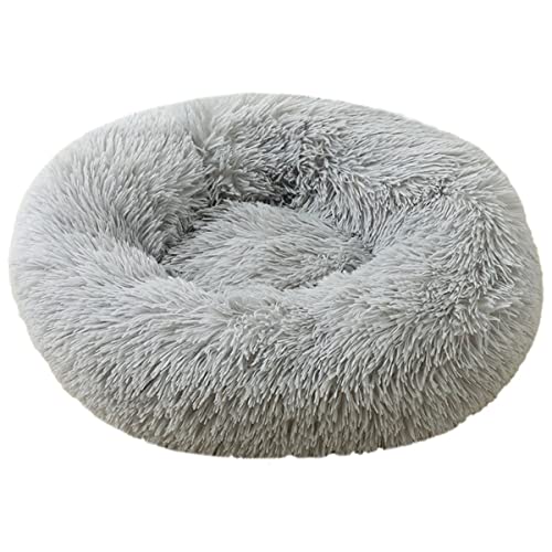 JunJiale Hundebett, beruhigend, für kleine, mittelgroße und große Hunde – rundes Donut-Hundebett, waschbar, rutschfest, künstlich, flauschig, Donut, Kuschel, Angst, Katzenbett, 61 cm von JunJiale