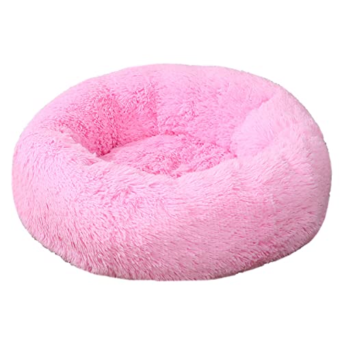 JunJiale Hundebett, beruhigend, für kleine, mittelgroße und große Hunde – rundes Donut-Hundebett, waschbar, rutschfest, künstlich, flauschig, Donut, Kuschel, Angst, Katzenbett, 99 cm von JunJiale