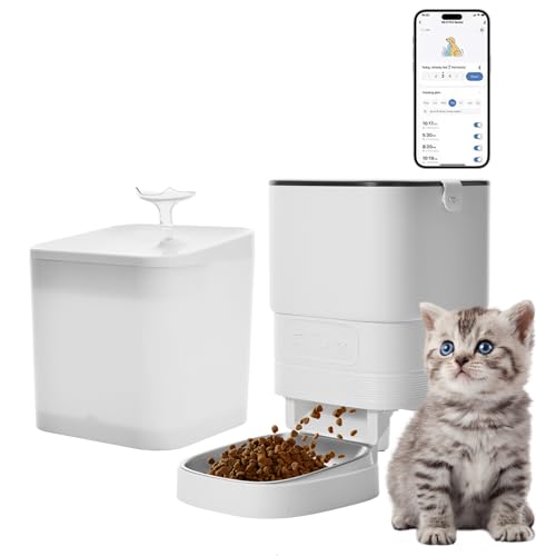Junbec-Pet Automatischer Katzenfutterspender und Wasserbrunnen, 4 l, WLAN, Trockenfutter und 2,2 l Wasserspender-Set, kleine zeitgesteuerte Selbstfütterung, Smart-App-Fütterung, Edelstahlnapf (weiß) Junbec-Pet Automatischer Katzenfutterspender und Wasserbrunnen, 4 l, WLAN, Trockenfutter und 2,2 l Wasserspender-Set, kleine zeitgesteuerte Selbstfütterung, Smart-App-Fütterung, Edelstahlnapf (weiß) von Junbec-Pet