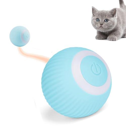 Junbyuhu Interaktives Katzenspielzeug Ball,Elektrisch Katzenball mit LED-Licht,Intelligenter Automatisch Rollender Ball Für Katzen,Selbstdrehender USB 360 Grad-Ball, Wiederaufladbares Ball (Blau) von Junbyuhu