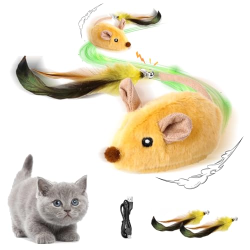 Junerain Magie Maus Katzen Spielzeug Elektrisch Spielmaus mit Federschwanz, Katzenspielzeug Mäuse Elektrisch mit LED Licht USB Interaktive Spielzeug Maus for Katze Hunde Junerain Magie Maus Katzen Spielzeug Elektrisch Spielmaus mit Federschwanz, Katzenspielzeug Mäuse Elektrisch mit LED Licht USB Interaktive Spielzeug Maus for Katze Hunde von Junerain