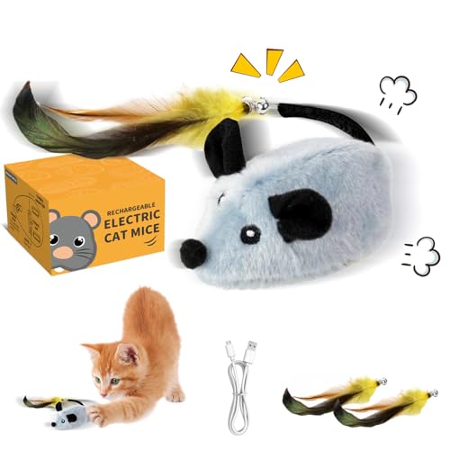 Junerain Magie Maus Katzen Spielzeug Elektrisch Spielmaus mit Federschwanz, Katzenspielzeug Mäuse Elektrisch mit LED Licht USB Interaktive Spielzeug Maus for Katze Hunde Junerain Magie Maus Katzen Spielzeug Elektrisch Spielmaus mit Federschwanz, Katzenspielzeug Mäuse Elektrisch mit LED Licht USB Interaktive Spielzeug Maus for Katze Hunde von Junerain