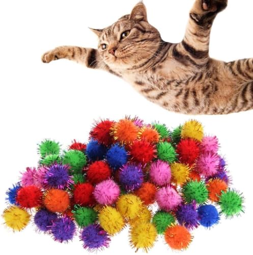 Junfamilee Bunte Mini-Lametta-Bälle mit glitzernden Glitzern, kleine Bommeln für Katzenspielzeug, Katzenspielzeugbälle, Katzen-Pom-Bälle, Garnknäuel für Katzen, 100 Stück Junfamilee Bunte Mini-Lametta-Bälle mit glitzernden Glitzern, kleine Bommeln für Katzenspielzeug, Katzenspielzeugbälle, Katzen-Pom-Bälle, Garnknäuel für Katzen, 100 Stück von Junfamilee