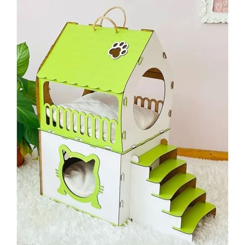 2-stöckiges Katzenhaus Grün-Weiß – Mit Treppe & Fenster – MDF-Holz – Indoor – Für kleine & mittelgroße Katzenrassen 2-stöckiges Katzenhaus Grün-Weiß – Mit Treppe & Fenster – MDF-Holz – Indoor – Für kleine & mittelgroße Katzenrassen von Jungengel