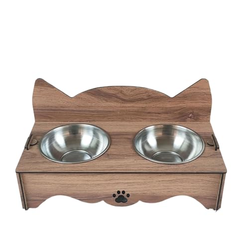 Katzen Futterstation aus Holz – Doppelnapf mit Edelstahlschalen & Katzenohren Design – Erhöht, rutschfest & leicht zu montieren – 2×200 ml – Braun Katzen Futterstation aus Holz – Doppelnapf mit Edelstahlschalen & Katzenohren Design – Erhöht, rutschfest & leicht zu montieren – 2×200 ml – Braun von Jungengel