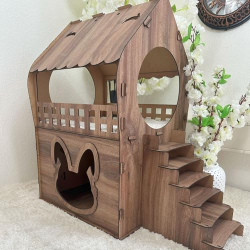Zweistöckiges MDF Kaninchenhaus – Holzoptik Braun – Werkzeugloser Aufbau – Größen XL, XXL, 3XL (Holzoptik, XL) von Jungengel