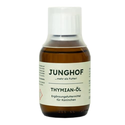 Junghof Thymian Öl | 125 ml | 100% natürliches Ergänzungsfuttermittel für Nager | Zur Unterstützung der Atemwege | Für eine bessere Stallluft | Enthält Thymian und Eukalyptus Junghof Thymian Öl | 125 ml | 100% natürliches Ergänzungsfuttermittel für Nager | Zur Unterstützung der Atemwege | Für eine bessere Stallluft | Enthält Thymian und Eukalyptus von Junghof