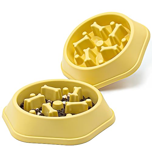 2pcs Hundeschüssel Hund Langsame Feeder Schüsseln Bloat Stop Food Bowl Interaktives Puzzle Gesunde Essschüssel (2pcs,gelb) von Junhonsion