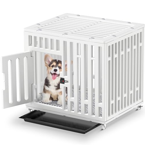 Hundekäfig 67 x 50 x 63 cm, Hundebox aus HDPE für mittelgroße und kleine Hunde, Hundekäfig Möbel mit Verriegelungstür, abschließbaren Rädern und Tablett, modernes Design für Zuhause von Junhonsion