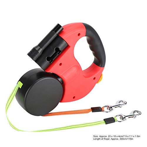 Junlucki Hundegeschirre, ABS + Nylon-Haustierleine, automatisch ausziehbare Handhalterung, LED einziehbar für Hundekatze(Scarlet) von Junlucki