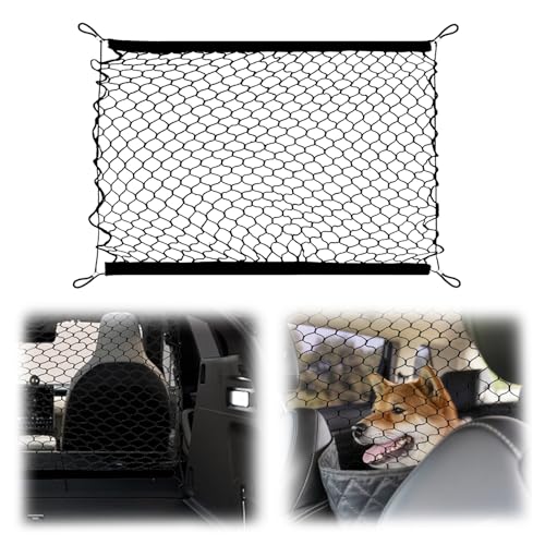 Junrvivy Hundegitter Auto Kofferraum Netz doppellagig, Kofferraumnetz Hunde, Kofferraum Trenngitter, Hundenetz Auto mit 4 Haken, Faltbares Aufbewahrungsnetz, Haustier Trenngitter 120x90 cm von Junrvivy