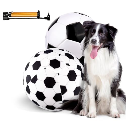 Juome Herding Ball für Hunde, 20,3 cm Hundehüttenbälle mit Fußballtuchbezug, Handpumpe, interaktives Hundespielzeug für kleine und mittelgroße Hunde von Juome