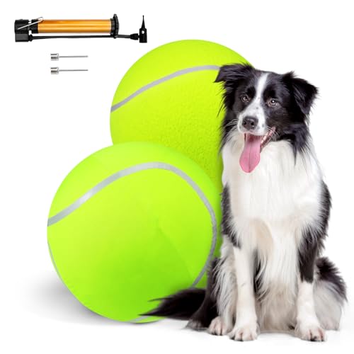 Juome Herding Ball für Hunde, 24,1 cm, Hundehüttenbälle mit Tennistuchabdeckung, Handpumpe, interaktives Hundespielzeug für kleine und mittelgroße Hunde, Tennisball, Haustierspielzeug, Geschenk von Juome