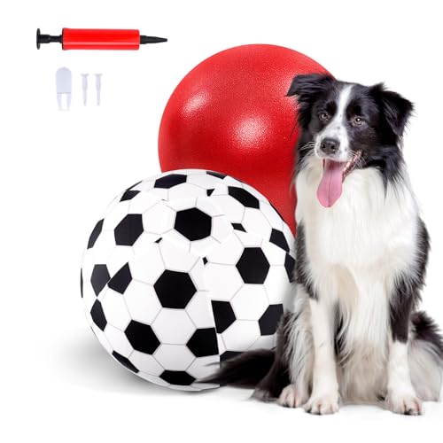 Juome Herding Ball für Hunde, 25,4 cm, mit Fußball-Stoffbezug, Handpumpe, interaktives Hundespielzeug für kleine und mittelgroße Hunde von Juome