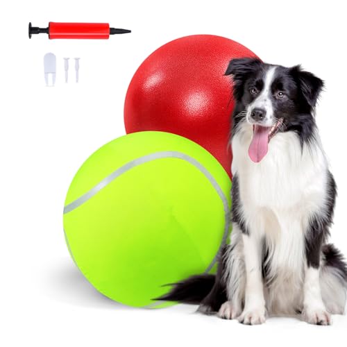 Juome Herding Ball für Hunde, 25,4 cm, Hundehüttenbälle mit Tennistuchabdeckung, Handpumpe, interaktives Hundespielzeug für kleine und mittelgroße Hunde von Juome