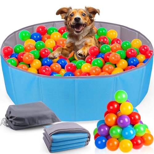 Juome Hunde-Bällebad mit Bällen enthalten, Faltbares Bällebad für Hunde und Katzen, hält über 500 Bälle, interaktives Hundespielzeug für drinnen und draußen von Juome