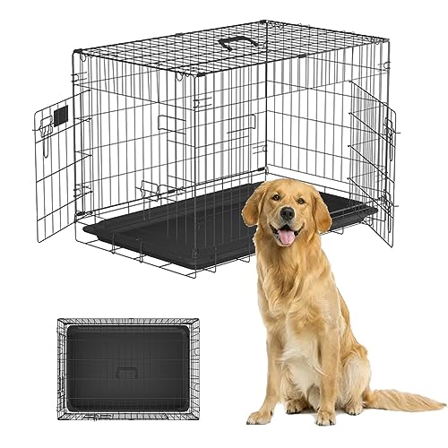 Faltbare Hundebox Hundekäfig mit 2 Türen Transportbox Hund Hundetransportbox Hundebox Auto Drahtkäfig Hundetransportkäfig Hundebox Große Hunde mit Bodenschale Hundebox Faltbar 75.5 x 45.5 x 52.5cm von Jupitor