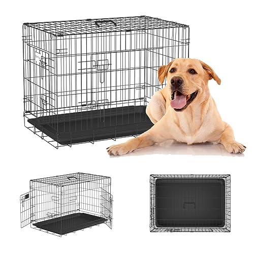 Hundekäfig Hundebox Faltbar Hundetransportbox Gitterbox Transportbox Hund Haustierkäfig 90.5 x 56.5 x 63.5cm Faltbare Hundebox für mittelgroße, Hundebox Große Hunde, 2 abnehmbare Türen Hundebox Auto von Jupitor