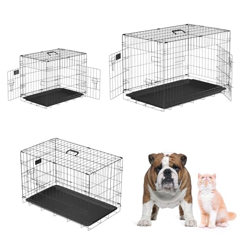 Hundetransportbox Hundebox Faltbar Hundekäfig Klappbar Hundebox Auto Drahtkäfig Hundetransportkäfig Transportbox Hund mit 2 Türen und Herausnehmbares Tablett, Tiertransportbox Hundebox, 90.5x56.5x63.5cm von Jupitor