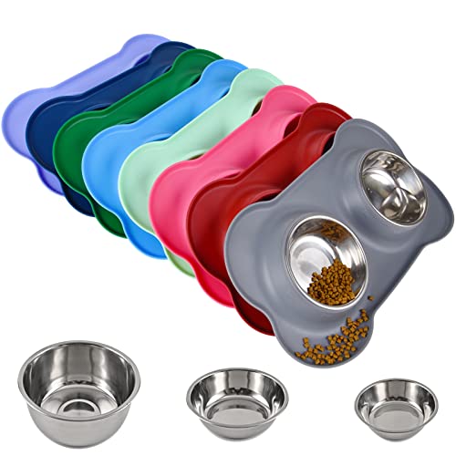 Juqiboom Futternäpfe für Hunde, 2 Edelstahlnäpfe für Wasser und Futter mit auslaufsicherer, rutschfester Silikonmatte für Haustiere, Welpen, kleine, mittelgroße Katzen, Hunde, 180 ml, Grau Juqiboom Futternäpfe für Hunde, 2 Edelstahlnäpfe für Wasser und Futter mit auslaufsicherer, rutschfester Silikonmatte für Haustiere, Welpen, kleine, mittelgroße Katzen, Hunde, 180 ml, Grau von Juqiboom