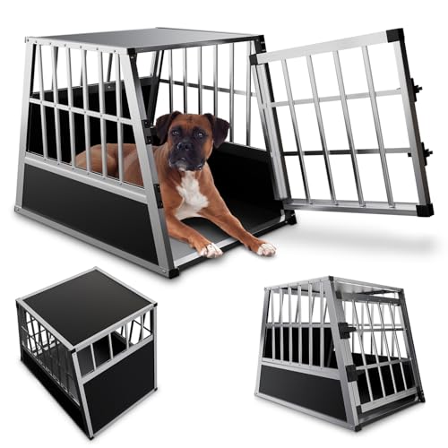 Juskys Alu Hundetransportbox L - 91x66x70 cm - Auto Hundebox robust & pflegeleicht - Gittertür verschließbar - Autotransportbox für Hunde von Juskys