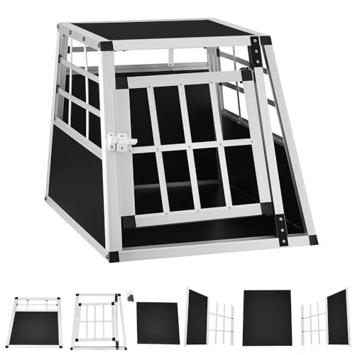 Juskys Alu Hundetransportbox M - 69x54x51 cm - Auto Hundebox robust & pflegeleicht - Gittertür verschließbar - Aluminium Transportbox für Hunde von Juskys