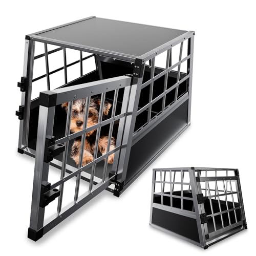 Juskys Alu Hundetransportbox M - 69x54x50 cm - Auto Hundebox robust & pflegeleicht - Gittertür verschließbar - Aluminium Transportbox für Hunde von Juskys