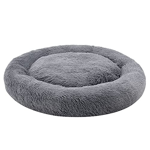 Juskys Haustierbett Monty 3XL 120 cm rund Donut flauschig, rutschfest & waschbar - Hunde & Katzen Hellgrau Hundebett Katzenbett Hundesofa Hundecouch von Juskys