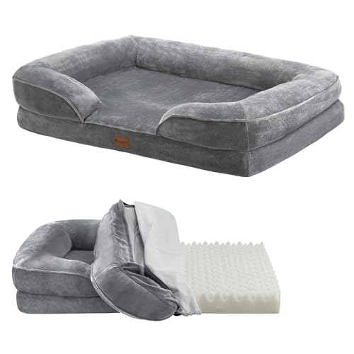 Juskys Hundebett Sheena L orthopädisch, waschbar & rutschfest - 98 x 70 x 17 cm - Hundesofa flauschig mittelgroße Hunde Grau - Haustierbett Hundesofa von Juskys