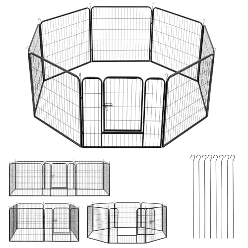 Juskys Welpenauslauf Plus 160x160x80 cm - Welpenlaufstall 8-teilig aus Metall - Freigehege mit Tür - Welpengitter für Hunde, Hasen & Kleintiere von Juskys