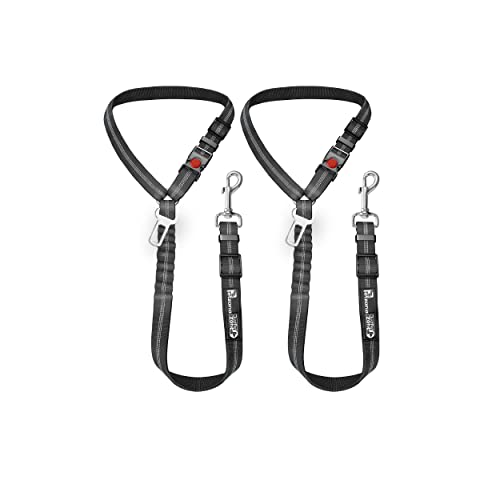 PETZANA Headrest Dog car seat Belt 2 Pack Adjustable Durable Headrest Seat Belt Pet Dog Car Safety Harness Restraint with Elastic Nylon Bungee Buffer (Black) von PETZANA