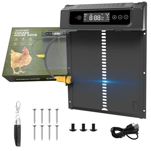 Hühnerstall, Solar-Hühnerstalltür, ferngesteuerte elektrische Hühnerstalltür mit Anti-Fall-Design, Aluminium-Hühnerstalltür mit Timer für Geflügelfarmen Automatische Hühnerstalltür von Juvihuxy