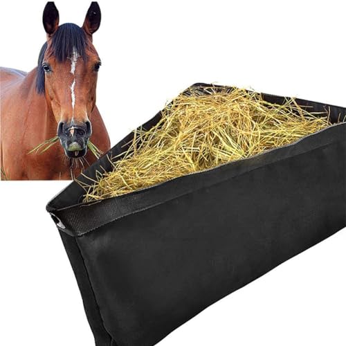 Juwaacoo Deep Corner Hay Bag Ziegen-Heufuttertaschen mit Netzunterseite und Schnappverschlüssen für Pferdeanhänger-Box, Schwarz von Juwaacoo