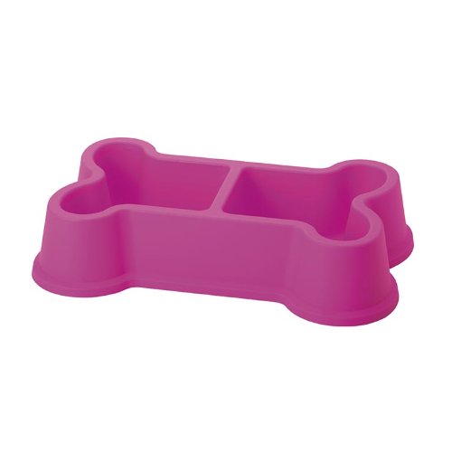Doppelnapf (PINK) in Knochenform mit Gummifüßen von Juypal