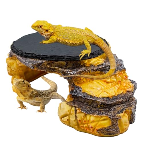 JWIZYOTR Bartdrache Sonnenplattform, Schildkröte Sonnenplattform, dekoratives Reptilienversteck mit Wärmespeicher, Schieferstein im Terrarium für Eidechse, Leopard, Gecko mit Haube, Groß-Gelb JWIZYOTR Bartdrache Sonnenplattform, Schildkröte Sonnenplattform, dekoratives Reptilienversteck mit Wärmespeicher, Schieferstein im Terrarium für Eidechse, Leopard, Gecko mit Haube, Groß-Gelb von Jwizyotr