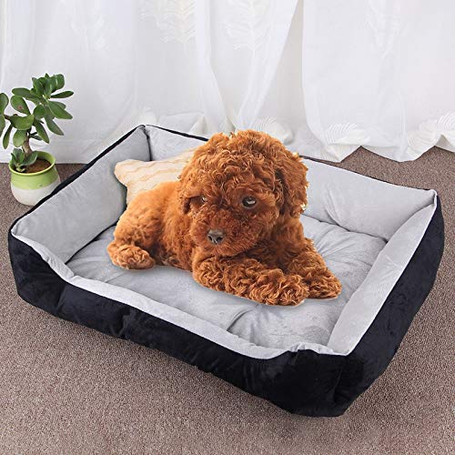 Hundematte mit Knochenmuster, groß, weich, warm, Größe: M 70 x 50 x 15 cm (Schwarz/Grau) (Farbe: Schwarz / Rot) (Schwarz/Grau) von Jyuiipcz