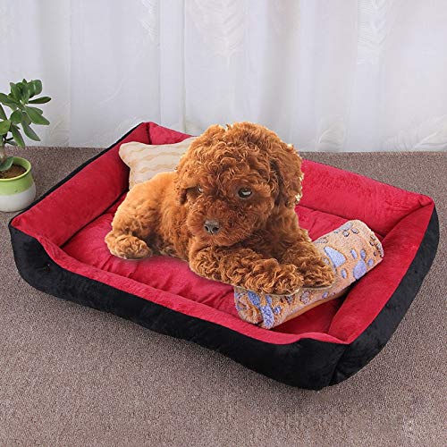 Hundematte mit Knochenmuster, groß, weich, warm, mit Decke, Größe: L 80 x 60 x 15 cm (Schwarzgrau) (Farbe: Hellgrau) (Schwarz/Rot) von Jyuiipcz