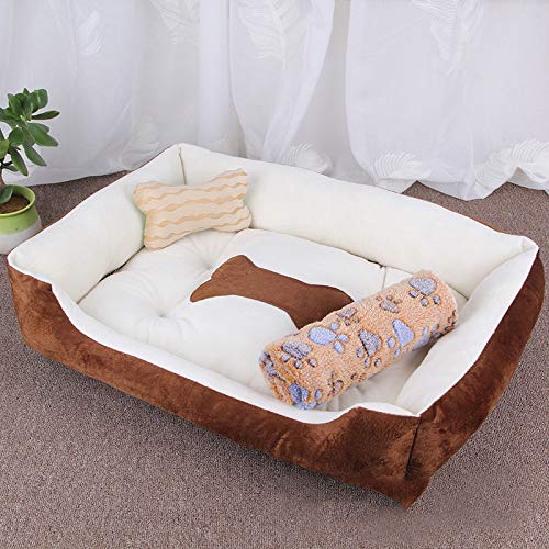 Hundematte mit Knochenmuster, groß, weich, warm, mit Decke, Größe: XL 90 x 70 x 15 cm (Schwarzgrau) (Farbe: Schwarz, Rot) (Braun-Weiß) von Jyuiipcz