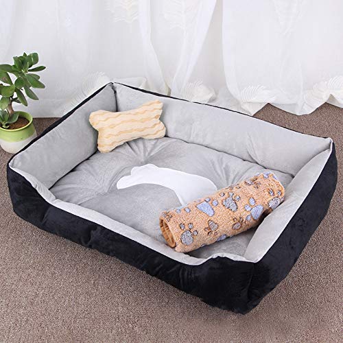 Hundematte mit Knochenmuster, groß, weich, warm, mit Decke, Größe: XL 90 x 70 x 15 cm (Schwarzgrau) (Farbe: Schwarz / Rot) (Schwarz / Grau) von Jyuiipcz
