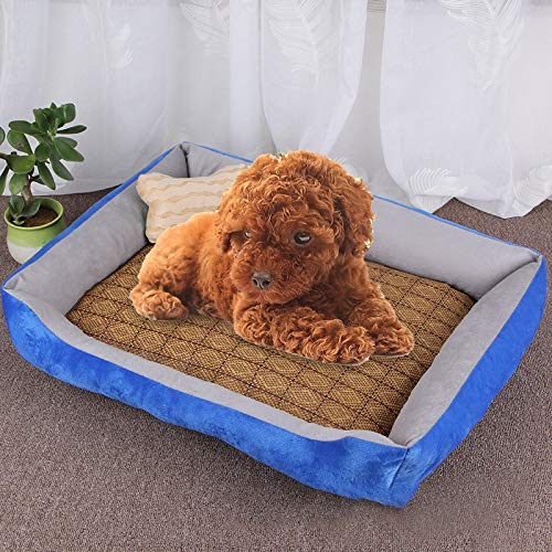 Hundematte mit Knochenmuster, groß, weich, warm, mit Rattan-Matte, Größe: L 80 × 60 × 15 cm (Schwarzgrau) (Farbe: Grau) (Hellgrau) von Jyuiipcz